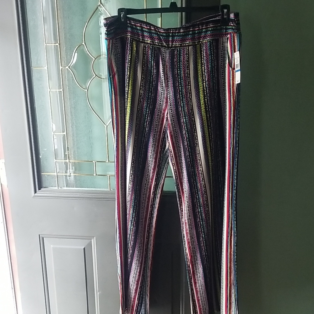 JohnPaulRichard Turquoise and Multicolor Striped Pants.